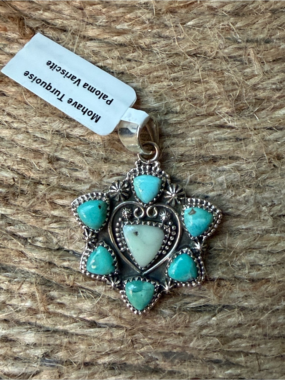 Handmade Mohave Turquoise and Paloma Large Sterling Silver Pendant
